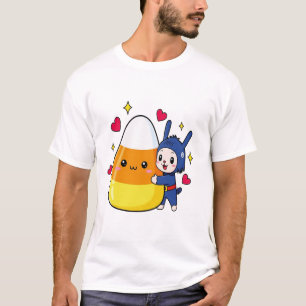 Camiseta Coelhinho Fofo Abraçando Candy Corn