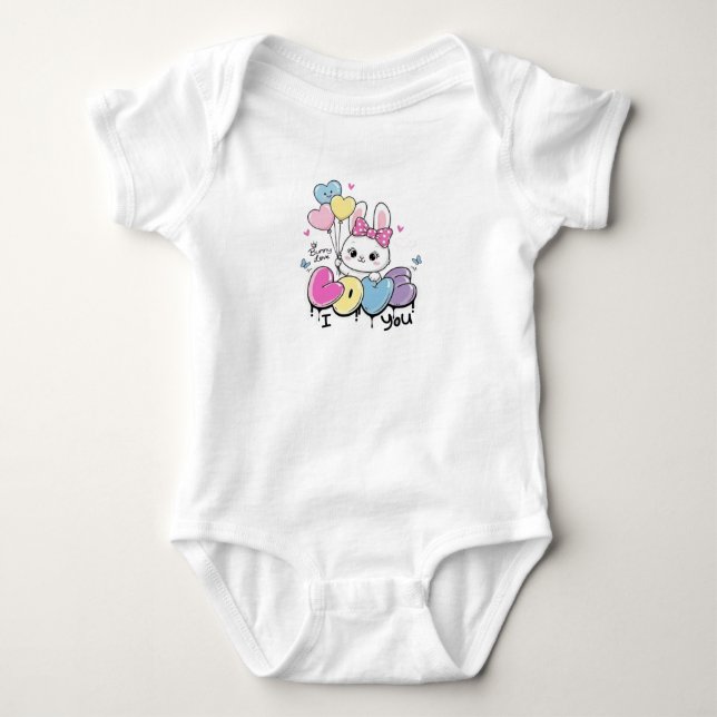 Camiseta Coelhinho Fofo "EU TE AMO" Corações Balõe (Frente)