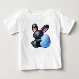Camiseta Coelhinho Negro Festivo Segurando Ovo Decorado