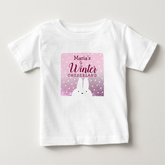 Camiseta Coelhinho Rosa-Brilhante Winter Onederland (Frente)
