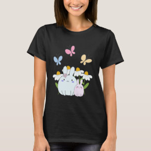 Camiseta Coelhinhos bonitos com margaridas Primavera e borb