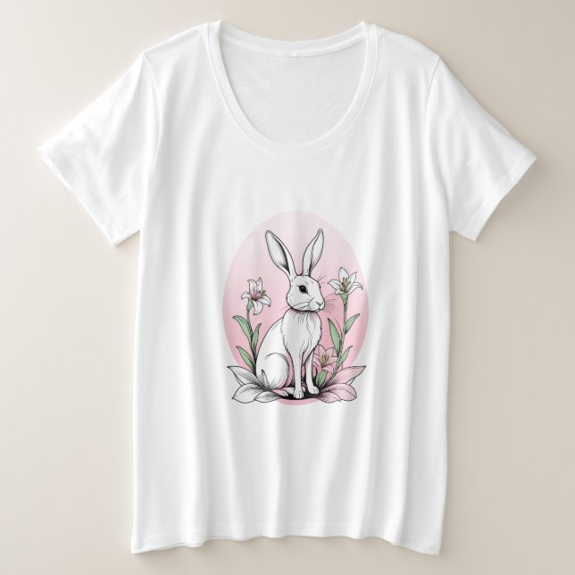 Camiseta Coelhinhos bonitos e lírios com tamanho adicional (Frente do Design)