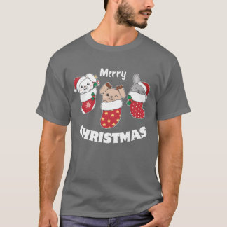 Camiseta Coelhinhos Bonitos Em Meias De Natal Para O Natal