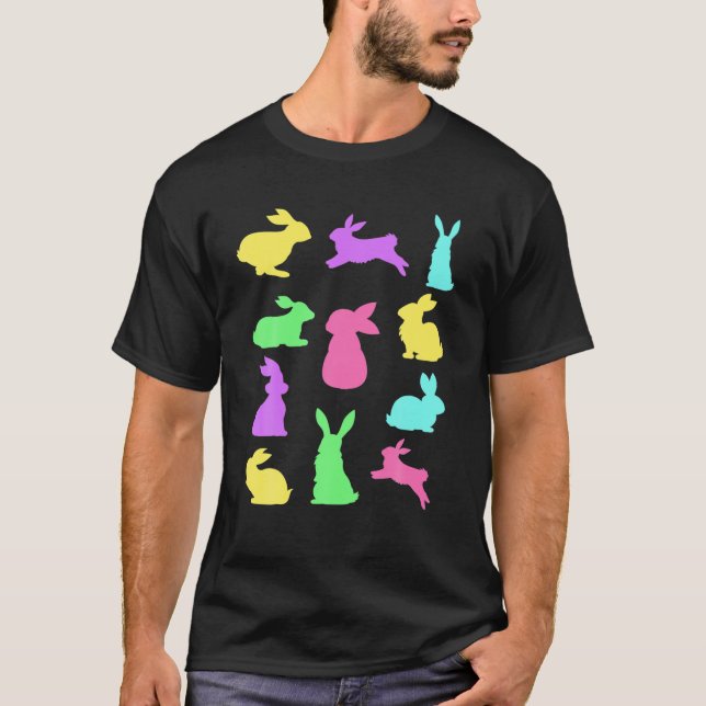 Camiseta Coelhinhos de Páscoa Coloridos Coelhinhos de Pásco (Frente)