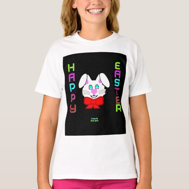 Camiseta Coelhinhos de Páscoa Meninas White Basic T Shirt (Frente)