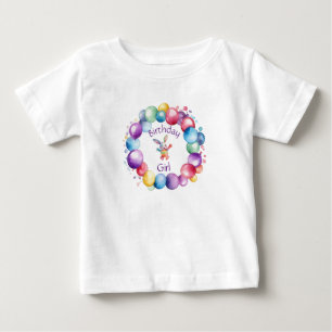 Camiseta Coelhinhos e Bolinhas de Cores Aquáticas, Cuja Cor
