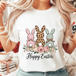 Camiseta Coelhinhos Felizes da Páscoa Floral Boho com Bolin