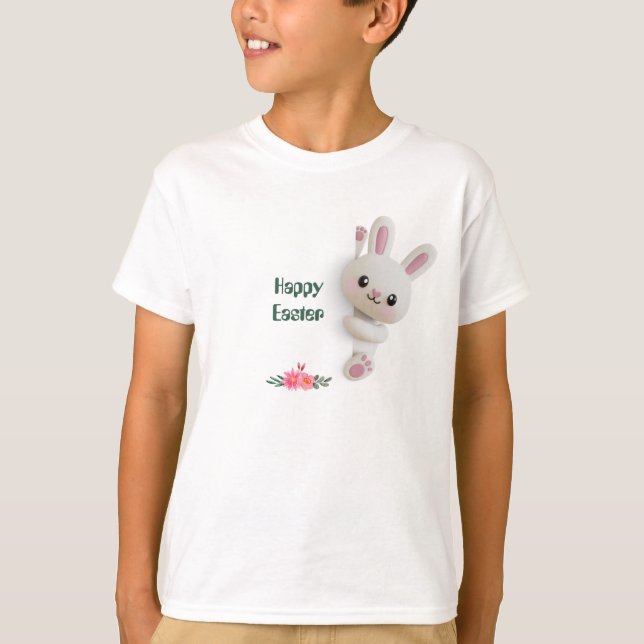 Camiseta Coelho 3D Adorável Espiando com Páscoa editável (Frente)