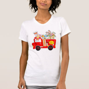 Camiseta Coelho andando de caminhão de bombeiros dia de Pás