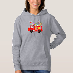Camiseta Coelho andando de caminhão de bombeiros Dia de Pás