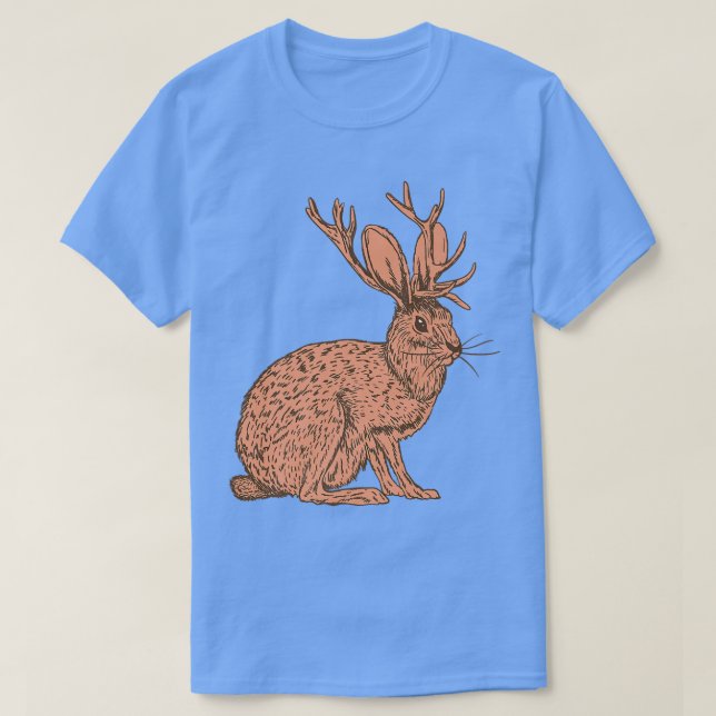 Camiseta Coelho animal selvagem retrô com chifres de antílo (Frente do Design)