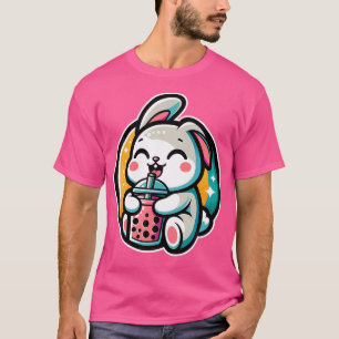 Camiseta Coelho Bebendo Boba Bubble Tea Kawaii Anime Fofo