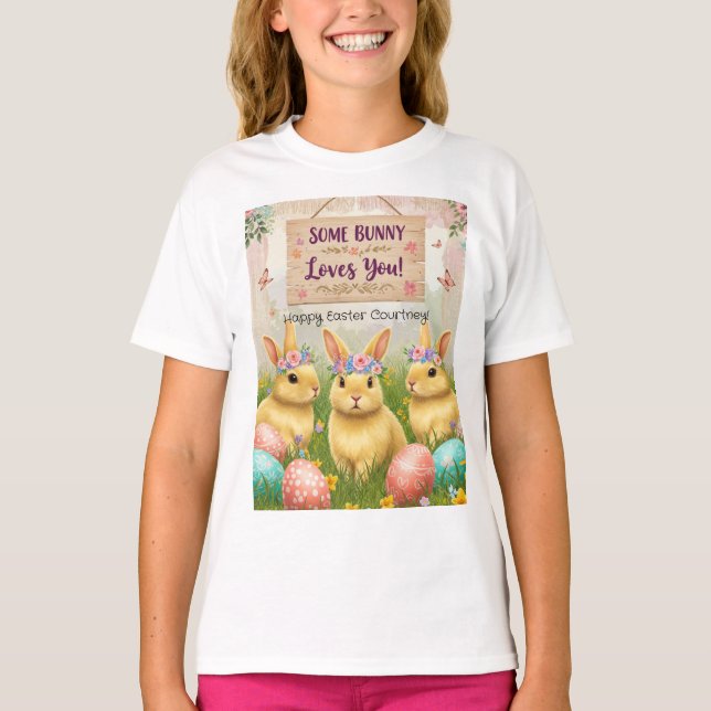 Camiseta Coelho Boho Personalizado Páscoa para Meninas (Frente)