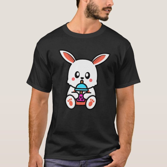 Camiseta Coelho Bonito Boba Tea Kawaii Atual Coelho Anime L (Frente)