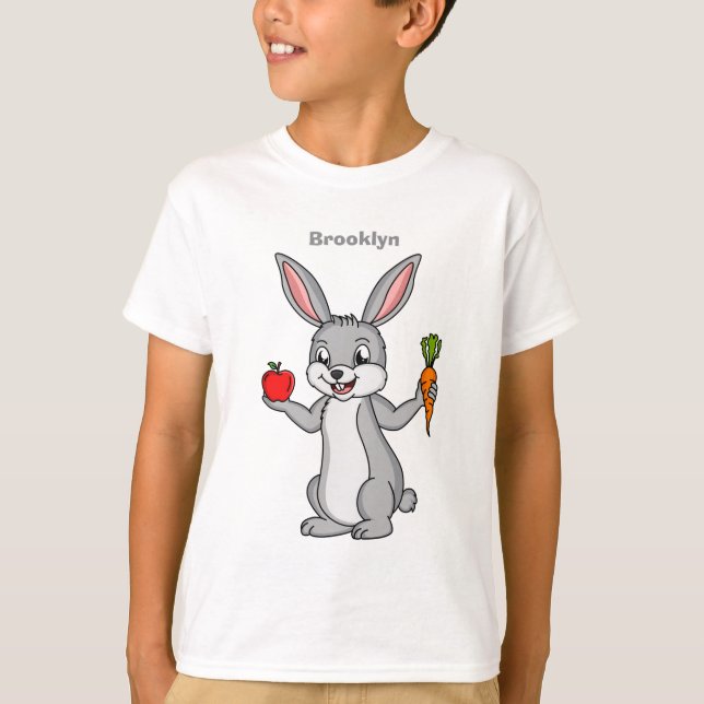 Camiseta Coelho bonito com cartografia de vegetais (Frente)
