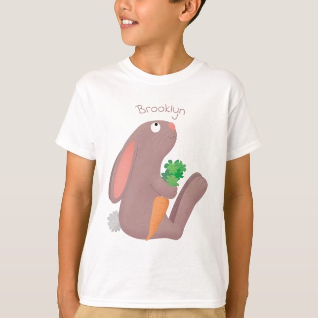 Camiseta Coelho bonito sentado com desenho de cenoura (Frente)
