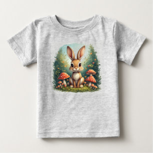 Camiseta Coelho Bonito Sentado Entre Cogumelos Vermelhos