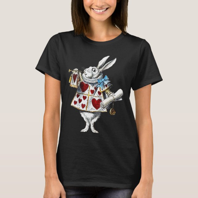 Camiseta Coelho Branco Alice Wonderland Hearts (Frente)
