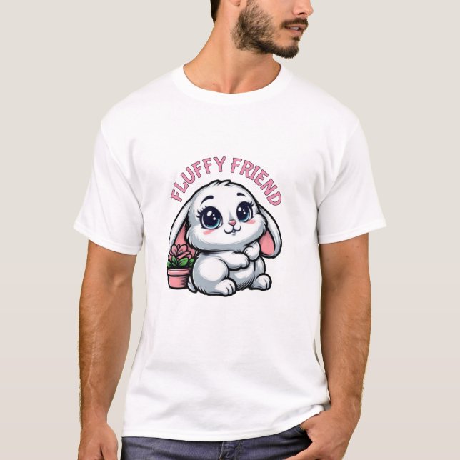 Camiseta Coelho Branco Fluffy com Pote de Planta (Frente)