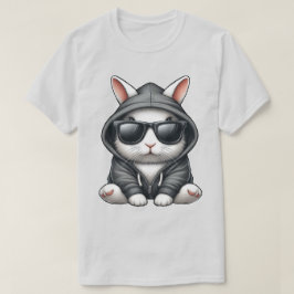 Camiseta Coelho Branco Legal com Capuz e Óculos de Sol