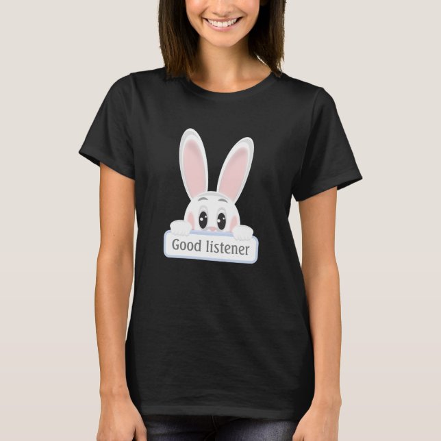 Camiseta Coelho Branco Ouvinte Personalizado Fofo (Frente)