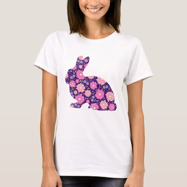 Camiseta Coelho bunny retrô rosa e flores (Frente)