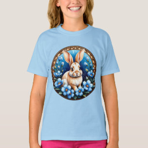 Camiseta Coelho Cercado por Flores Azuis