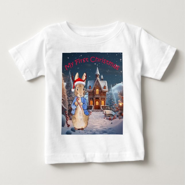 Camiseta Coelho Clássico Meu Primeiro Natal  (Frente)