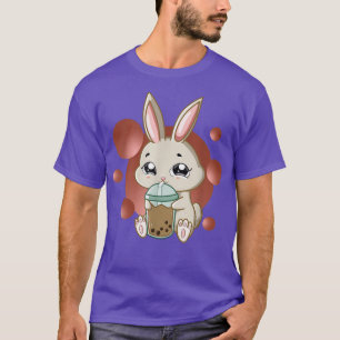 Camiseta Coelho Coelhinho Coelho Bebendo Boba Bubble Tea Ra