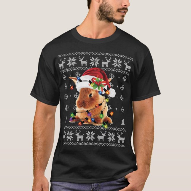 Camiseta Coelho Coelho Natal Cachorro Claro Cachorro Noel H (Frente)