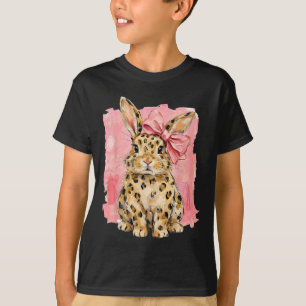 Camiseta Coelho com Impressão de Leopardo e Laço Rosa Fofa