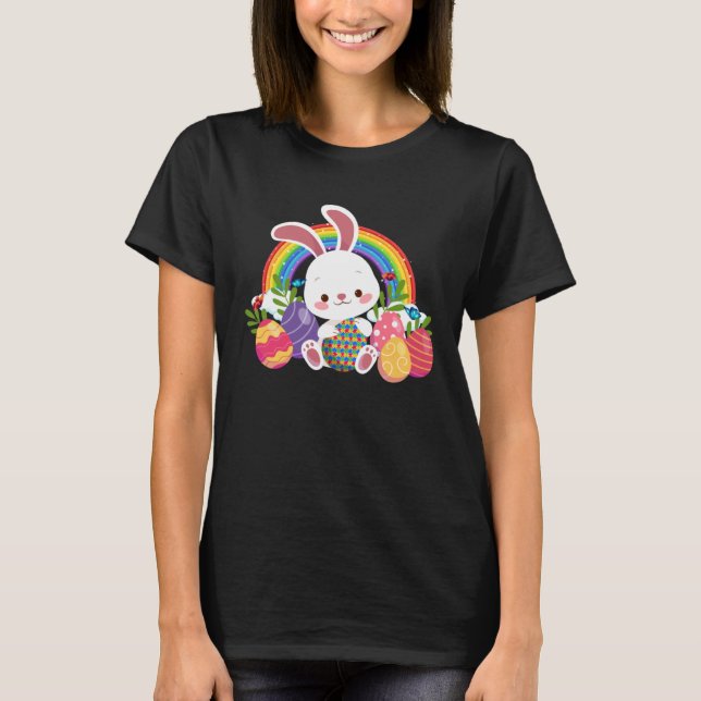 Camiseta Coelho Com Ovos De Páscoa Do Quebra-Cabeça Conscie (Frente)