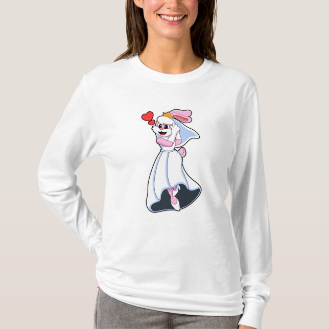 Camiseta Coelho com vestido de noiva e coroa (Frente)