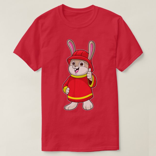 Camiseta Coelho como Bombeiro com Capacete (Frente do Design)