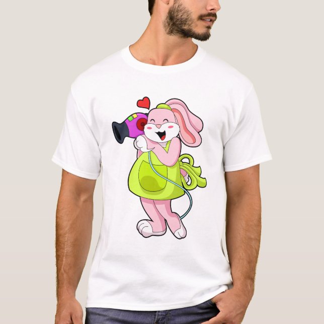 Camiseta Coelho como cabeleireiro com secador de cabelo (Frente)