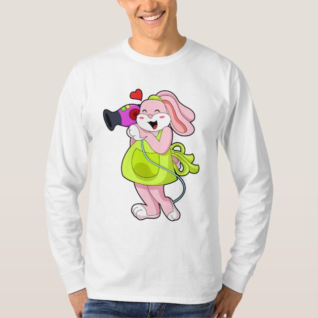 Camiseta Coelho como cabeleireiro com secador de cabelo (Frente)
