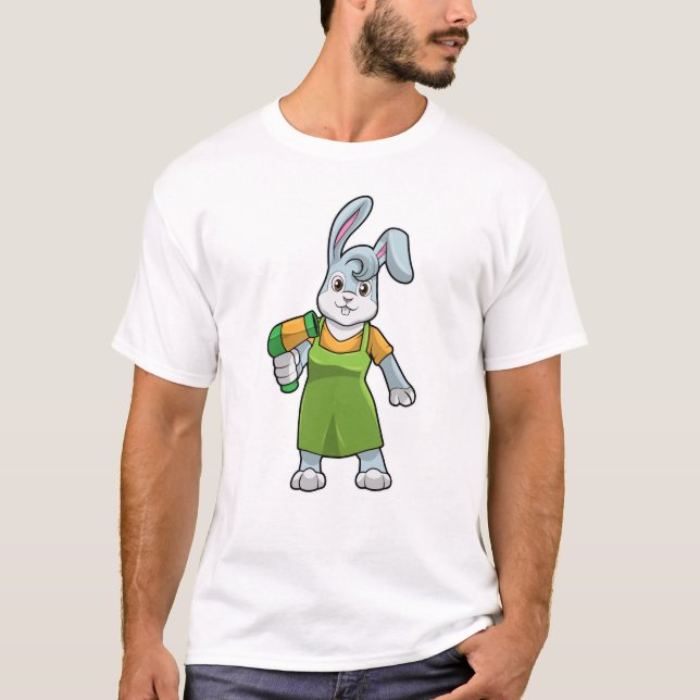 Camiseta Coelho como cabeleireiro com secador de cabelo (Frente)