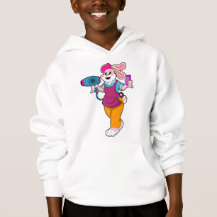 Camiseta Coelho como cabeleireiro com secador de cabelo e C