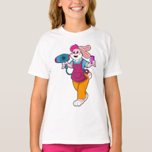 Camiseta Coelho como cabeleireiro com secador de cabelo e C