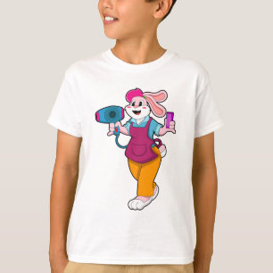 Camiseta Coelho como cabeleireiro com secador de cabelo e C