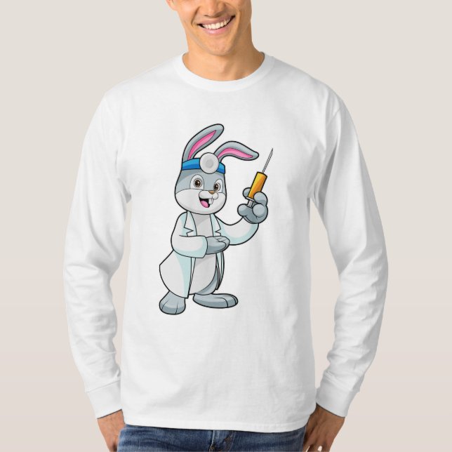 Camiseta Coelho como Doutor na Vacinação com Seringa (Frente)