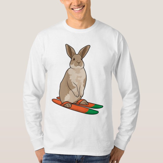 Camiseta Coelho como esquiador com esqui (Frente)