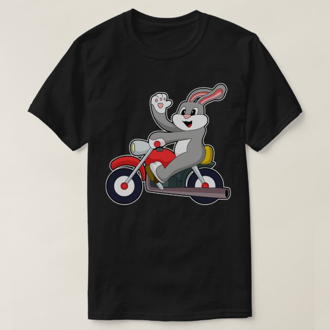Camiseta Coelho como Motociclista com Motocicleta (Frente do Design)