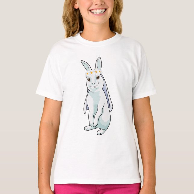 Camiseta Coelho como Noiva com Grinalda de flores (Frente)