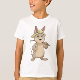 Camiseta Coelho como pescador com cana de pesca
