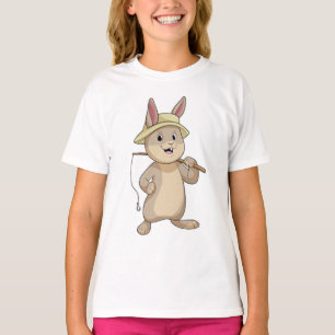 Camiseta Coelho como pescador com cana de pesca