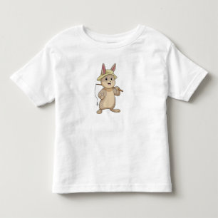 Camiseta Coelho como Pescador com vara de pescar