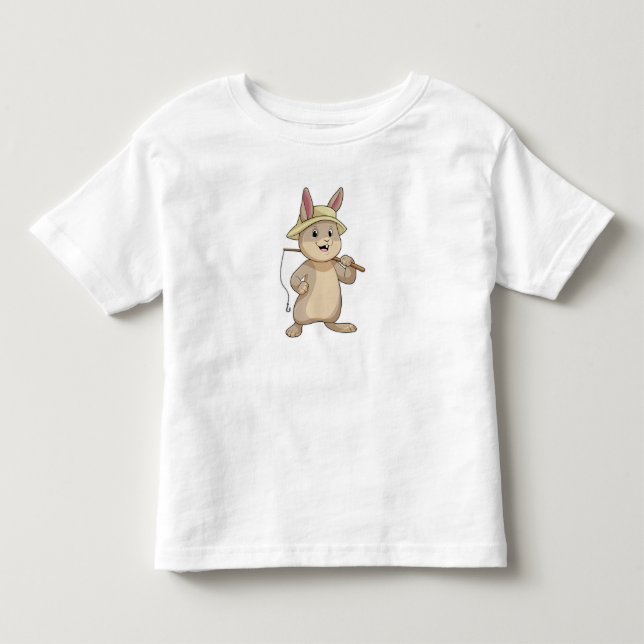 Camiseta Coelho como Pescador com vara de pescar (Frente)