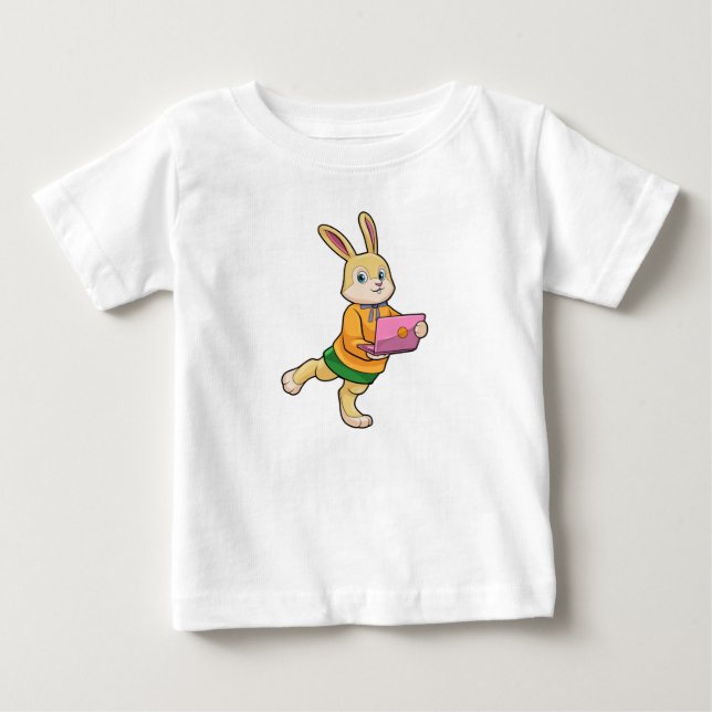 Camiseta Coelho como Secretária com Laptop (Frente)