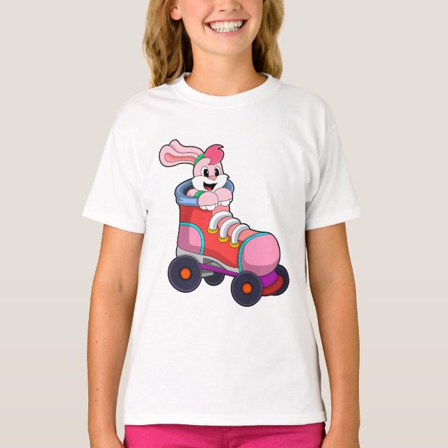 Camiseta Coelho como Skater Inline com Skates Inline (Frente)